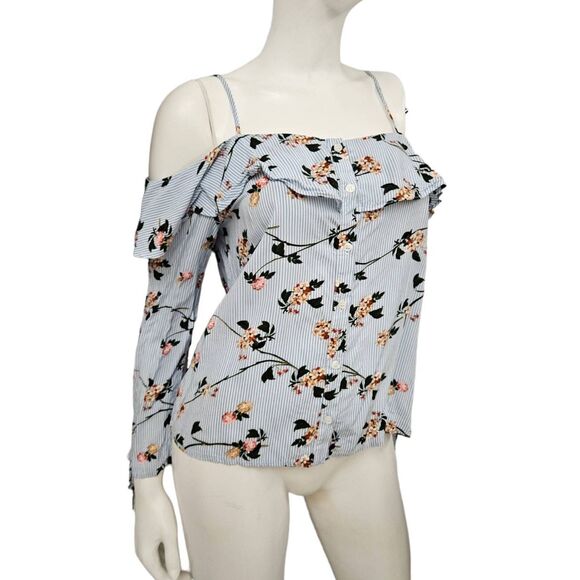 One Clothing Off Shoulder Blue Floral Top  Medium - Picture 1 of 8